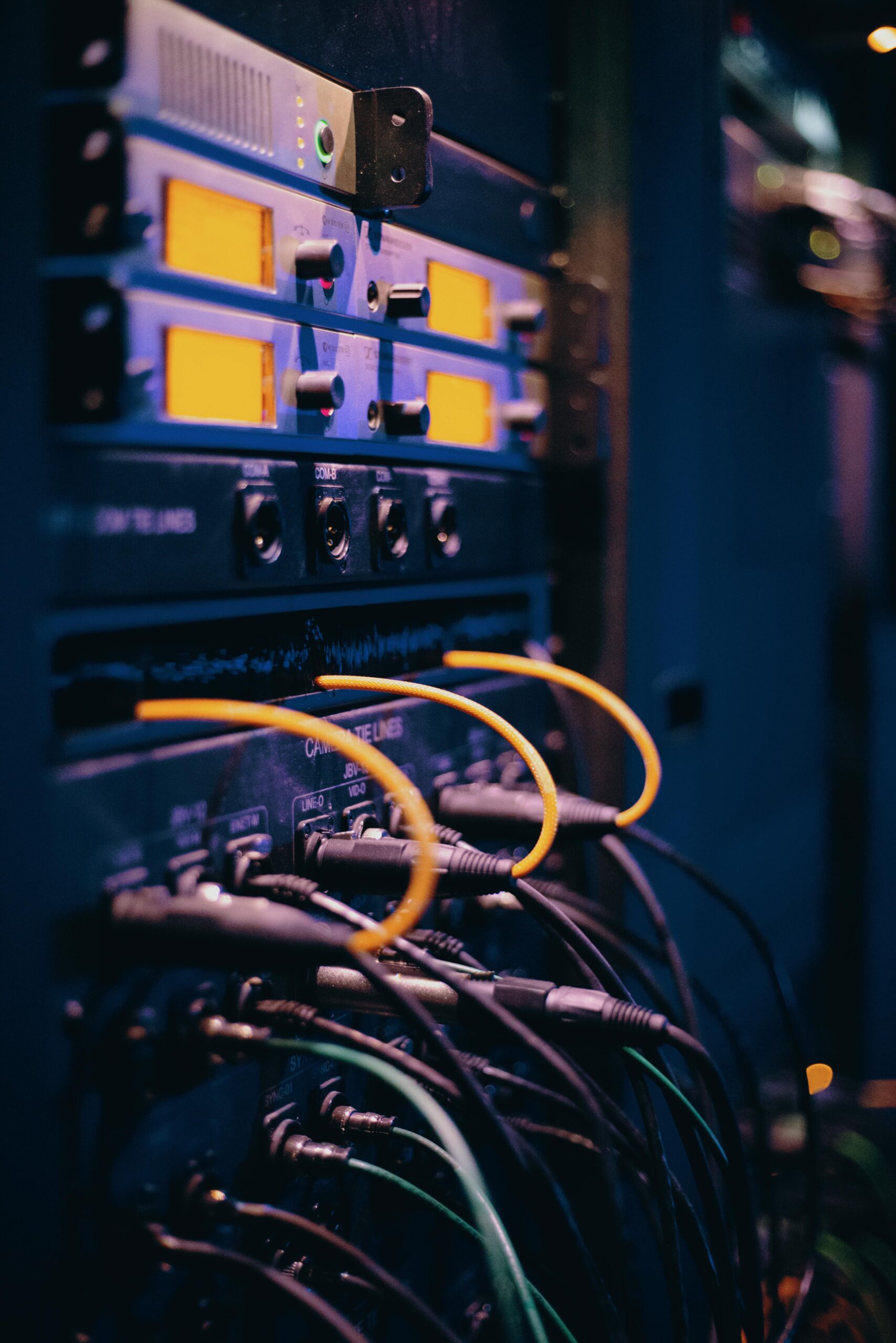 Ethernet cables plugged into a server rack