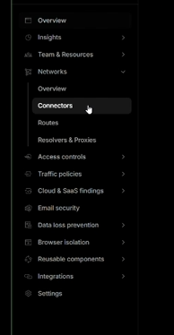 Zero Trust sidebar showing Networks expanded with Connectors selected