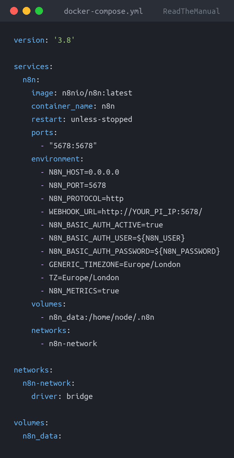 docker-compose.yml used in the guide: n8n on Raspberry Pi 5: Visual Workflow Automatio