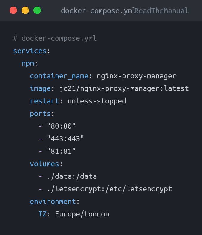 docker-compose.yml used in the guide: Nginx Proxy Manager on Raspberry Pi 5: Reverse P