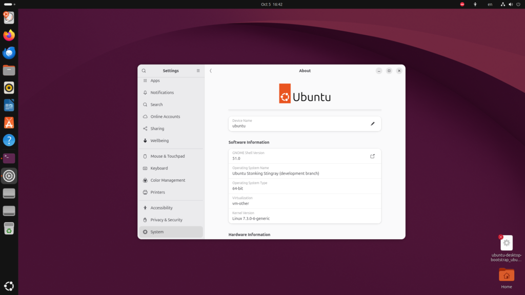 The About page in Settings on Ubuntu 26.10 beta
